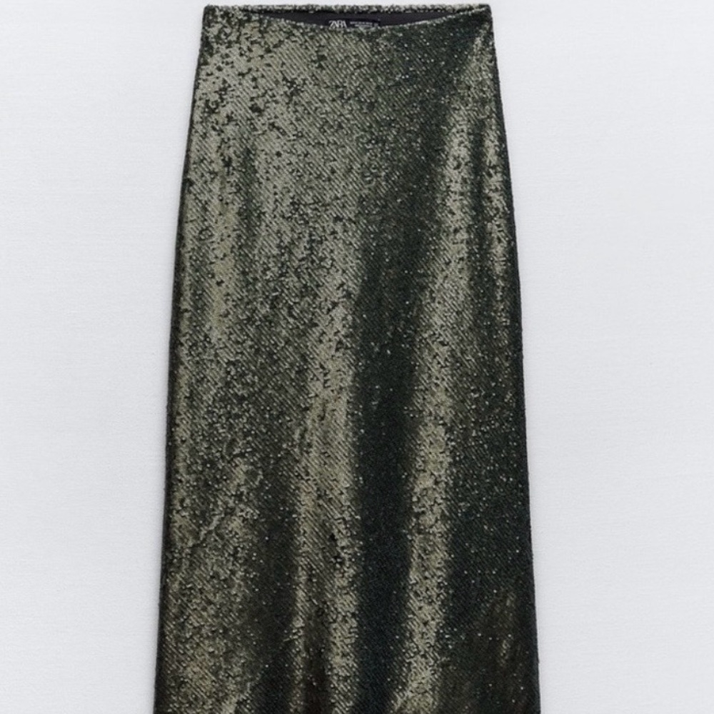 Zara Shimmering Green Sequin Skirt
